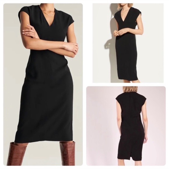 Vince V Neck Pencil Dress Midi Sz 4 Nwt 